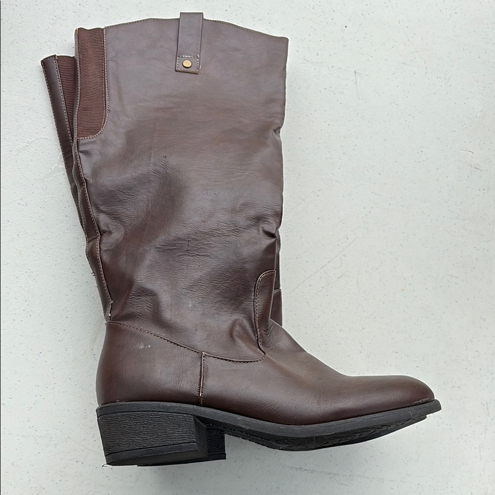 Brown Leather Mid-Calf Boots